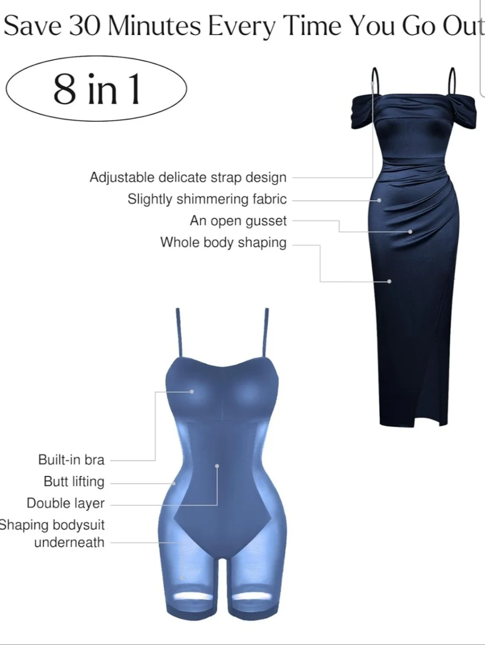 Popilush Women's Navy Blue Shapewear Tummy Control Maxi Cocktail Maxi Dress SM - Picture 4 of 11